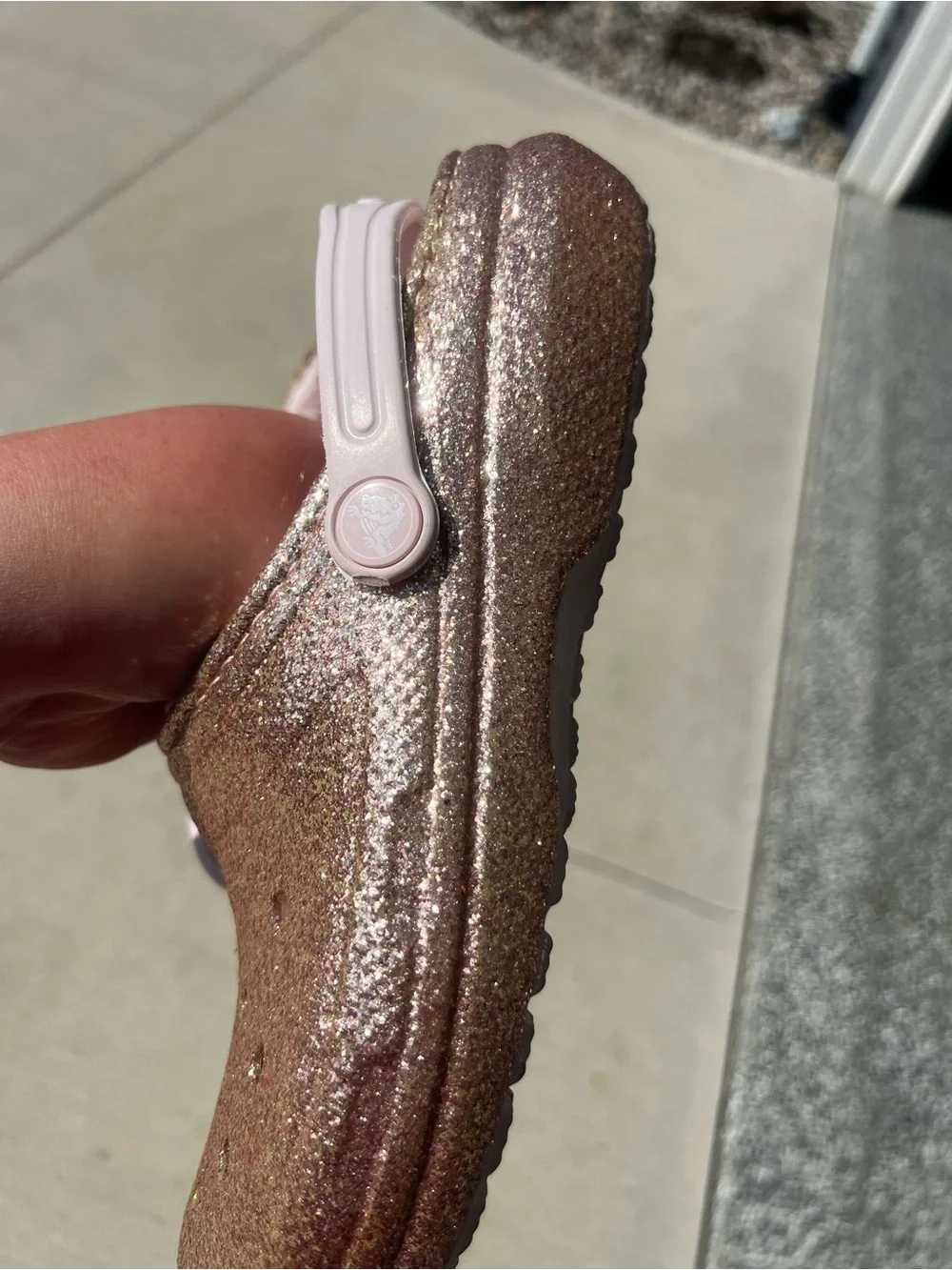 CROCS Kids Glitter Clog with Plush Lining - Rose Gold Junior 6-EUC